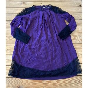 Alice Olivia Lace Trim 100% Silk Dress Size Small Women’s Purple Black